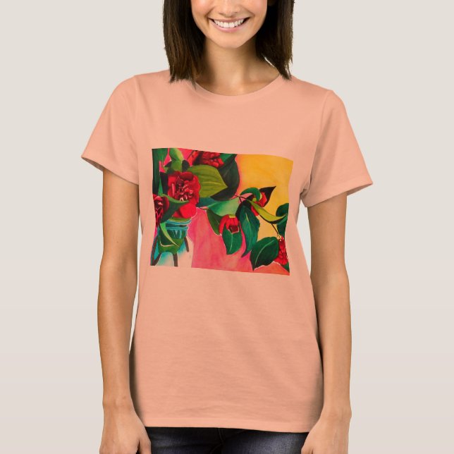 Rote Blume Camellias T-Shirt (Vorderseite)