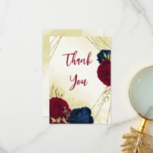 Rote Blume der Marine Gold Blätter Hochzeit Dankeskarte