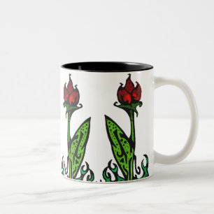Rote Blume, die Tasse wiederholt