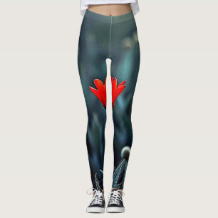 Rote Blume Dunkle Nacht Einsamkeit Kunst Leggings