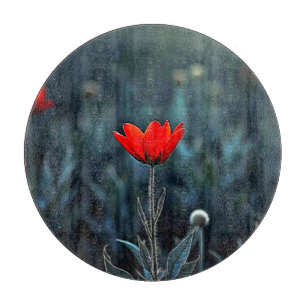 Rote Blume Dunkle Nacht Einsamkeit Kunst Schneidebrett