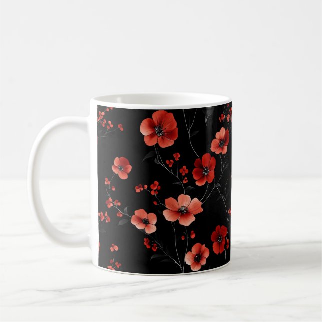 Rote Blume Dunkles Muster Kaffeetasse (Links)