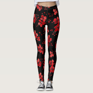 Rote Blume Dunkles Muster Leggings