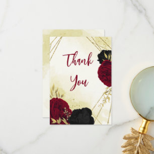 Rote Blume Gold Blätter Hochzeit Dankeskarte