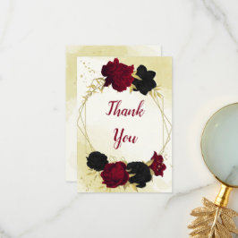 Rote Blume Gold Blätter Hochzeit Dankeskarte