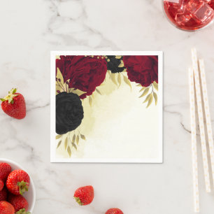 Rote Blume Gold Blätter Hochzeit Serviette