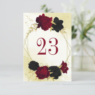 Rote Blume Gold Blätter Hochzeit Tischnummer
