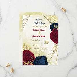 Rote Blume Gold-Blätter Save the Date
