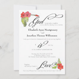 Rote Blume Gott ist Liebe Kalligrafie Religiöse Einladung