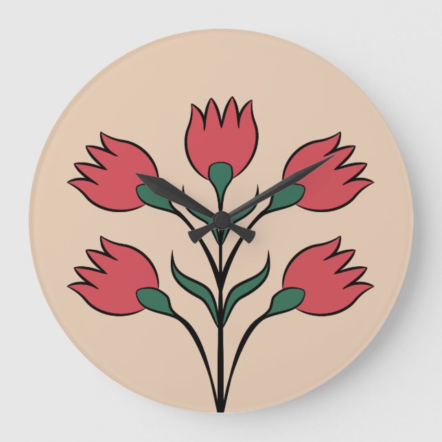 Rote Blume Große Wanduhr (Vorderseite)