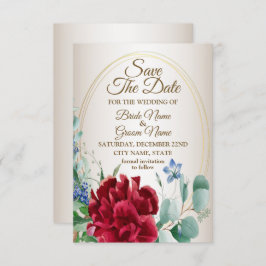 Rote Blume Grün Blätter Golden Frame Tan Save The Date