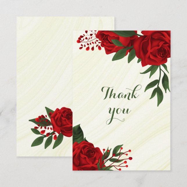 Rote Blume, grüne Blätter Dankeskarte (Vorne/Hinten)