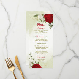 Rote Blume Grüne Blätter Hochzeit Menükarte