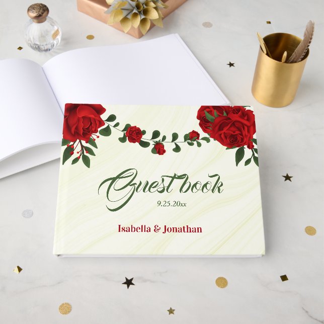 Rote Blume Hochzeit Gästebuch (Vorderseite Offen)