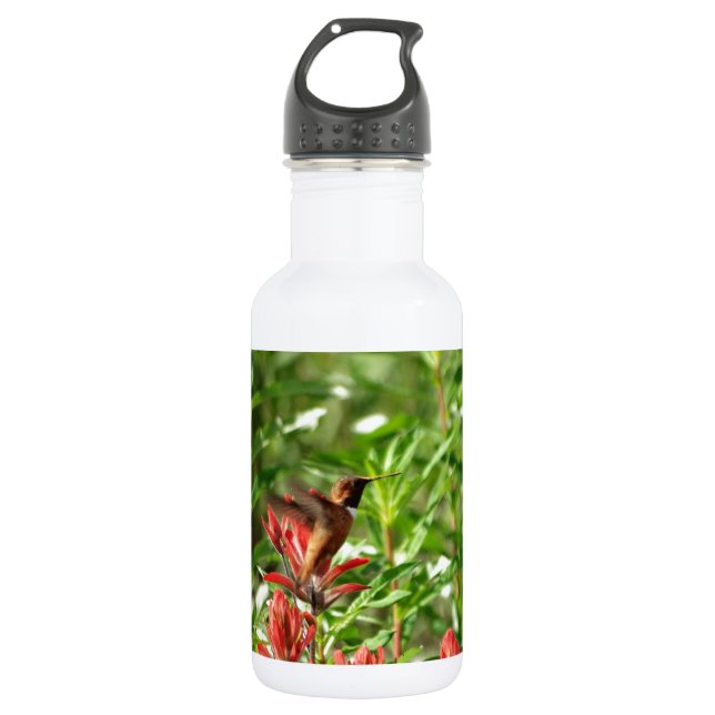 Rote Blume Hummingvogel Edelstahlflasche (Vorderseite)