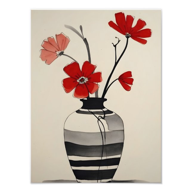 Rote Blume in Black Vas Fotodruck (Vorne)