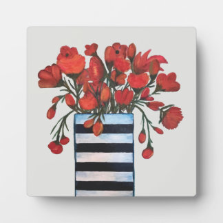 Rote Blume in Schwarz-Weiß-Strickvase Fotoplatte