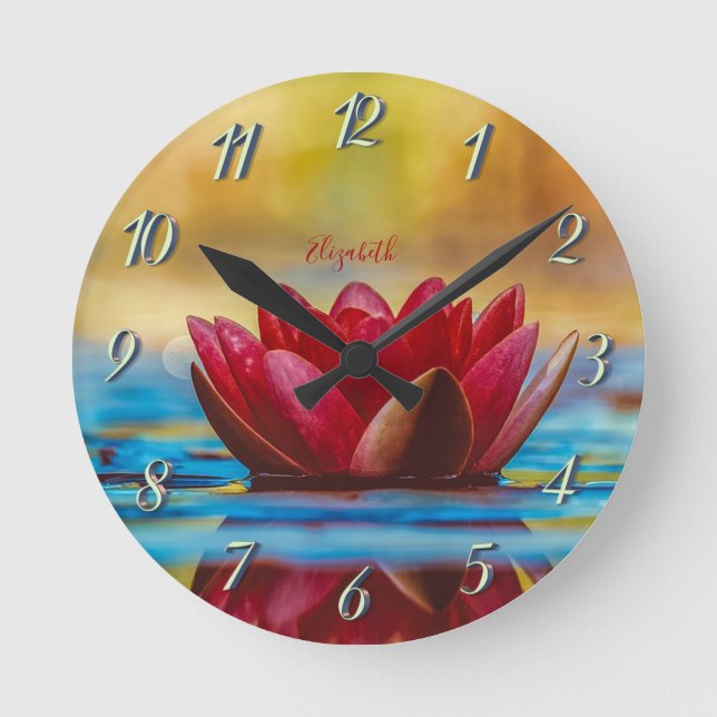 Rote Blume Landschaft, Zen Runde Wanduhr (Vorderseite)