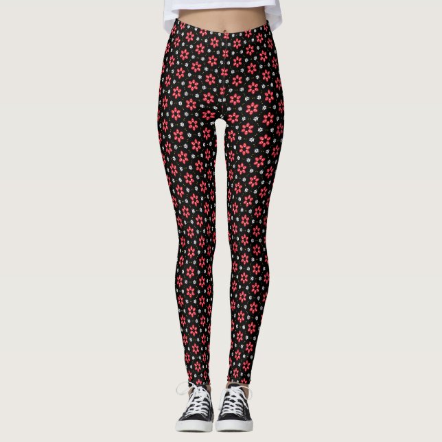 Rote Blume Leggings (Vorderseite)