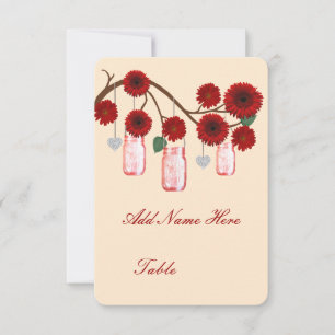 Rote Blume Mason Jars Platzkarte