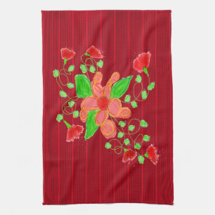 Rote Blume mit schwarzem Pinstreifen Handtuch
