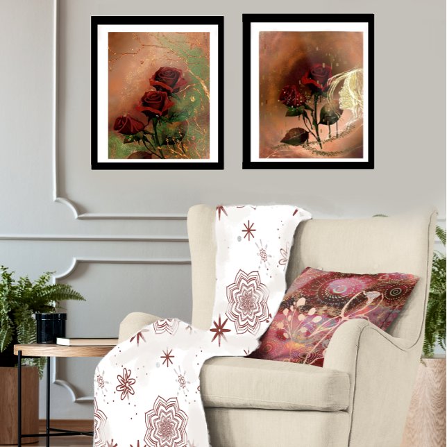 Rote Blume mit Sternen Fleece Blanket (Von Creator hochgeladen)