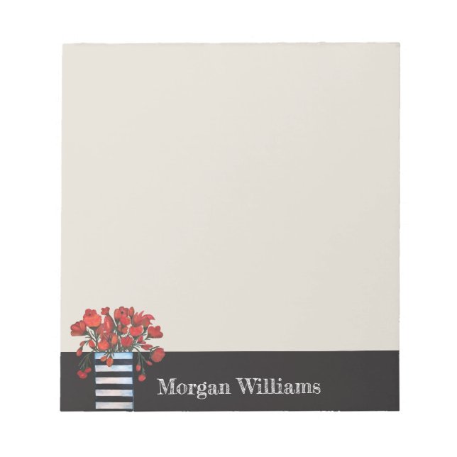 Rote Blume mit Streifenvase Notizblock (Vorderseite)