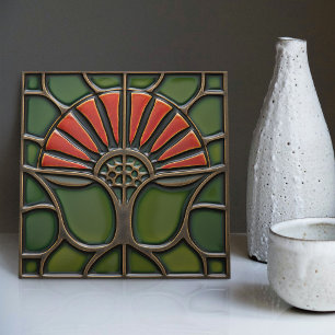 Rote Blume Mittelalter-Symmetrie Arts and Crafts Fliese