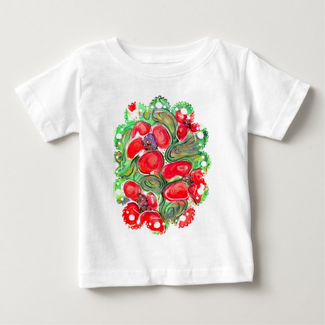 Rote Blume Mohnblume Doodle Fantasy Baby T-shirt (Vorderseite)