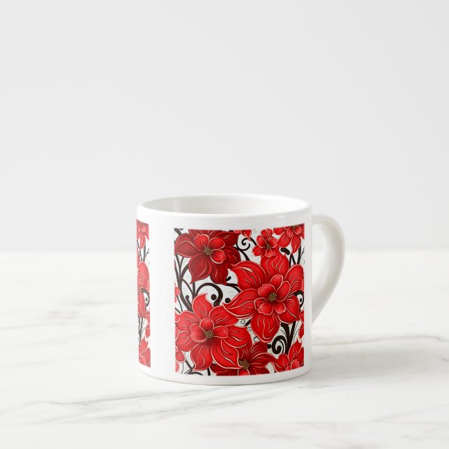 Rote Blume Muster Espresso Tasse (Vorderseite Rechts)