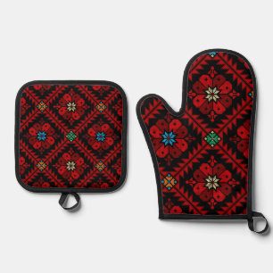 Rote Blume Palästina Stickerei täreez Muster Ofenhandschuh & Topflappen-Set