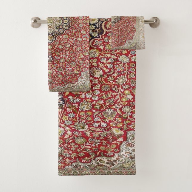 Rote Blume Persisches türkisches Muster elegant Badhandtuch Set (Insitu)