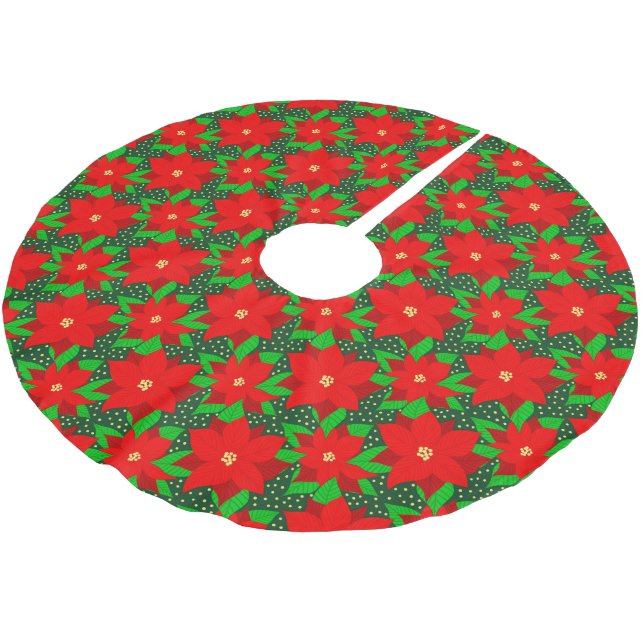 Rote Blume Poinsettia Muster Polyester Weihnachtsbaumdecke (Schrägansicht)