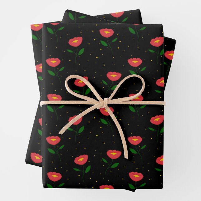 Rote Blume Poppies Geschenkpapier Set (Beispiel)