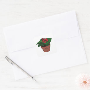 Rote Blume Pot Pflanze Square Aufkleber