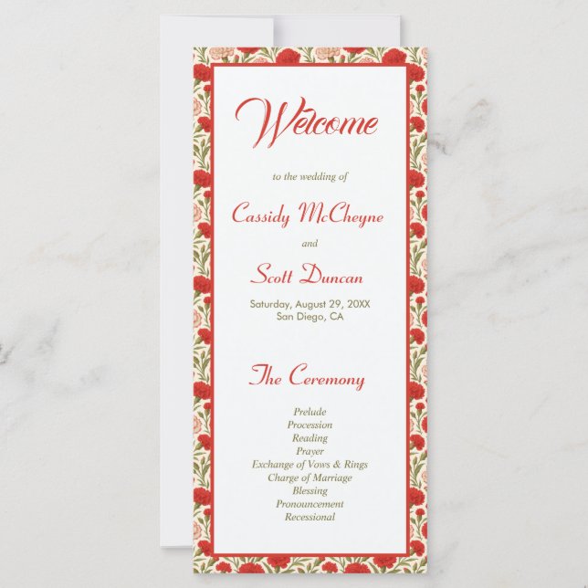 Rote Blume Romantisches Hochzeitsprogramm (Vorderseite)
