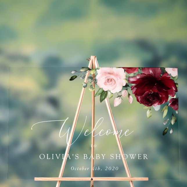 Rote Blume, rosa Blume, Babydusche Empfang Acrylschild (Neutral)