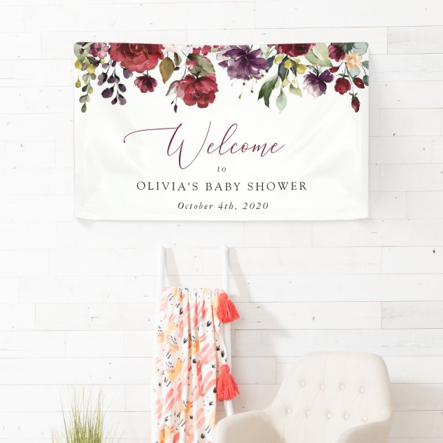 Rote Blume, rosa Blume, Babydusche Empfang Banner (Insitu)