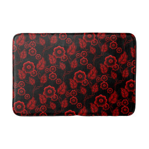 Rote Blume, rote Blätter, Blumen- und SchwarzwalzF Badematte