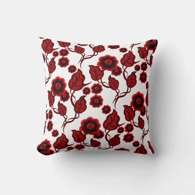 Rote Blume, rote Blätter, Blumenkohl Kissen (Vorderseite)