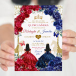 Rote Blume Rote Kirche Santa Maria delle Grazie Einladung<br><div class="desc">Blue Red Floral Elegant Twins Girls Quinceanera Einladung Mis Quince Anos,  15.</div>