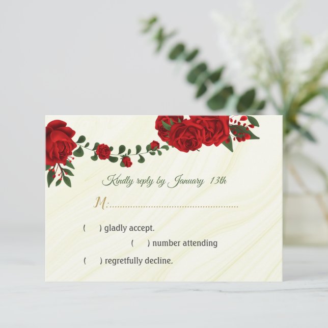 Rote Blume RSVP-Karte RSVP Karte (Stehend Vorderseite)
