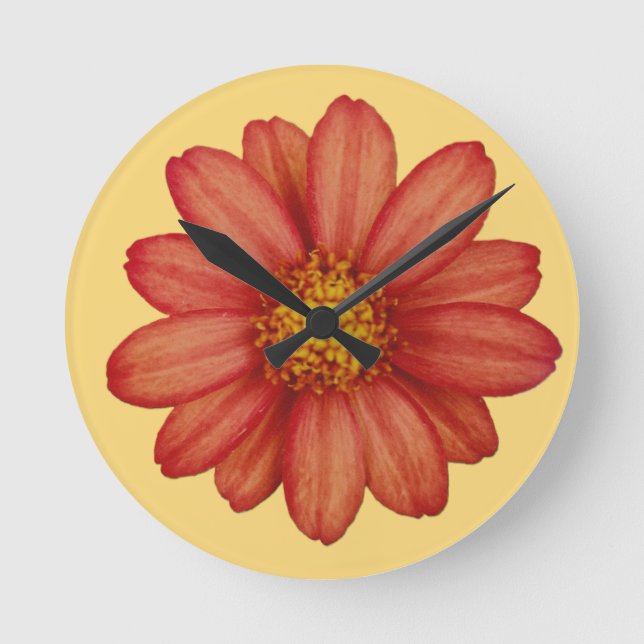 rote Blume Runde Wanduhr (Vorderseite)