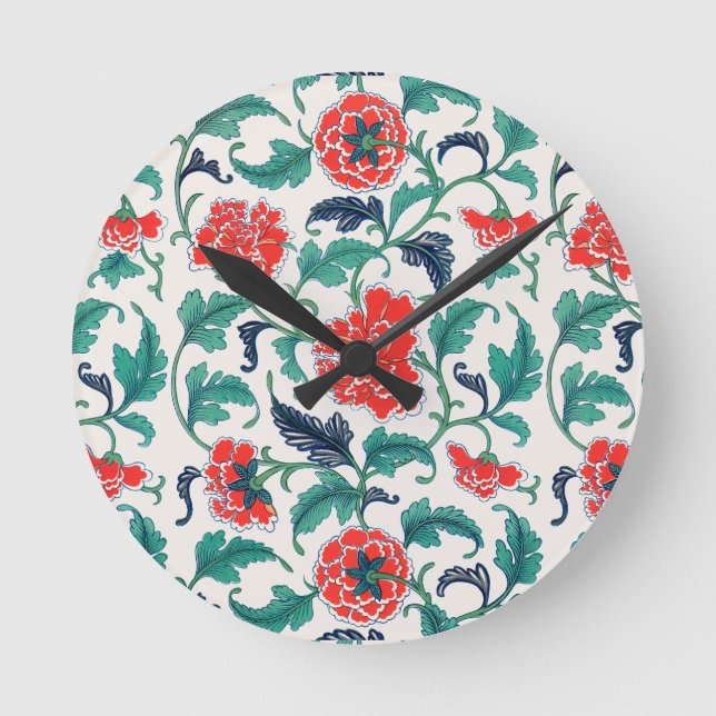Rote Blume Runde Wanduhr (Vorderseite)