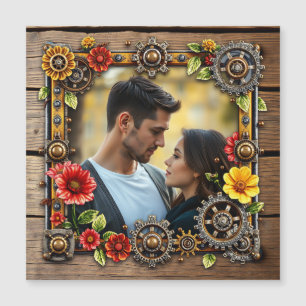 Rote Blume Steampunk Personalisiertes Foto Magneteinladung