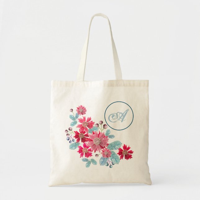 Rote Blume, stylish, Monogramm Tragetasche (Vorne)
