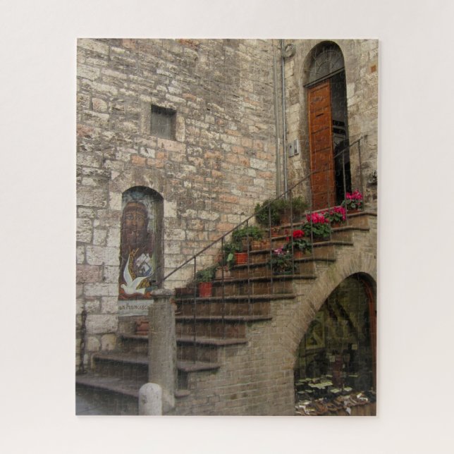 Rote Blume Treppe in Assisi — Rätsel Puzzle (Vertikal)