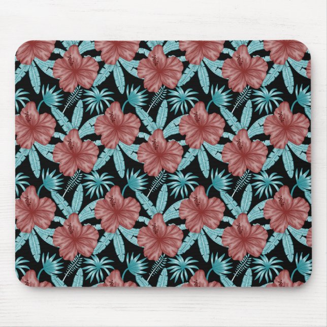 Rote Blume tropisches nahtloses Muster und blaue B Mousepad (Vorne)