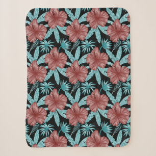 Rote Blume tropisches nahtloses Muster und blaue B Sherpadecke