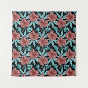 Rote Blume tropisches nahtloses Muster und blaue B Wandteppich